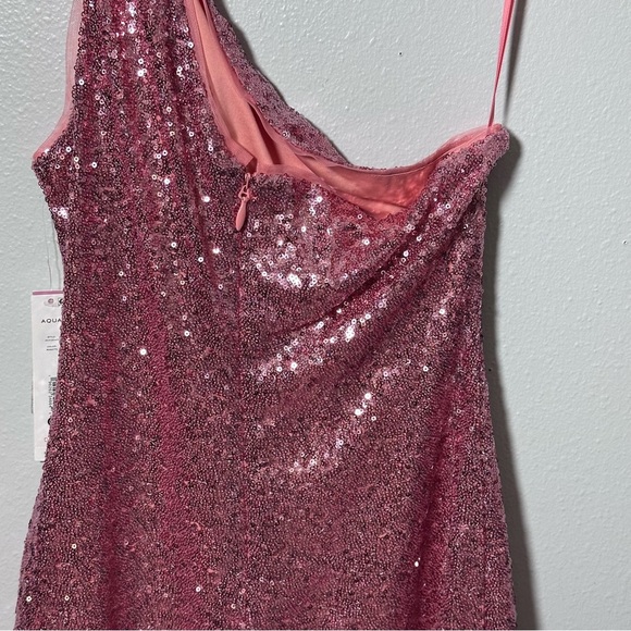 Aqua Womens Pink Sequined Mini One Shoulder Formal Cocktail/ Party Dress S - Picture 6 of 9